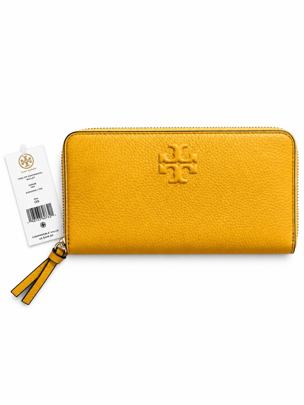 Tory Burch Thea Zip Continental Wallet New w/ Ticket Solarium Yellow